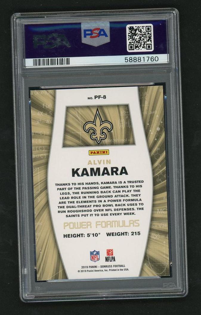 2019 Panini Donruss PF-8 Alvin Kamara Power Formulas PSA 10 Gem Mint Saints