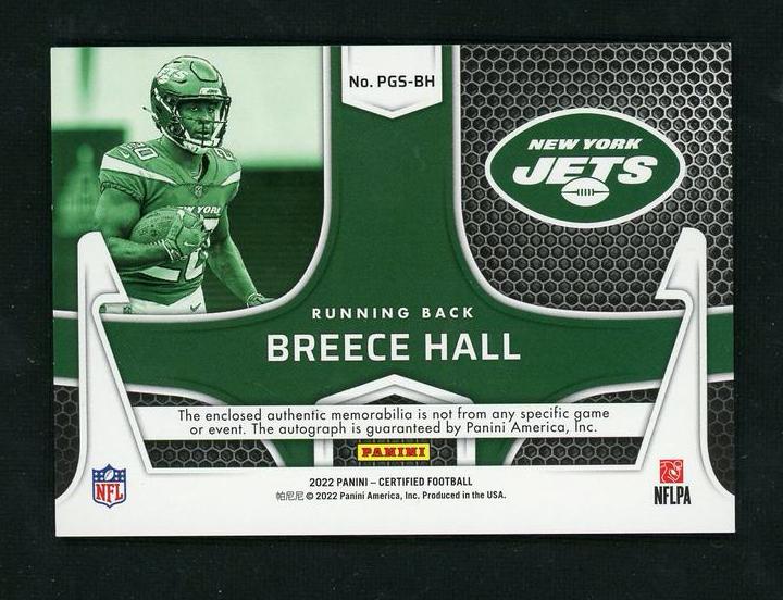 2022 Panini Certified Piece of the Game Breece Hall #PGS-BH RC RPA /35
