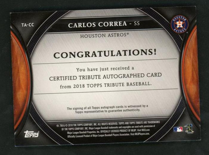 2018 Topps Tribute Carlos Correa #TA-CC Auto /60
