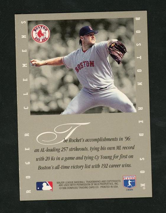 1998 Donruss Roger Clemens Authentic Signature Boston Red Sox Auto