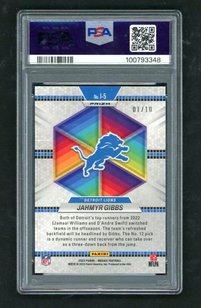 2023 Panini Mosaic Introductions #I5 Jahmyr Gibbs Gold PSA 10