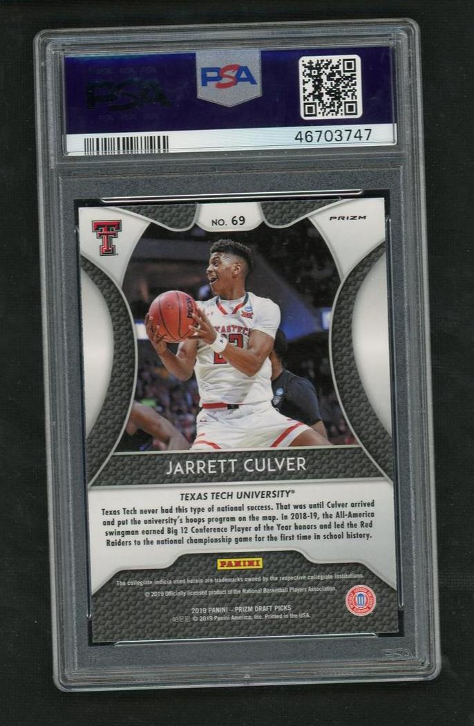 2019 Panini Prizm DP White Sparkle Jarrett Culver #69 RC PSA 10