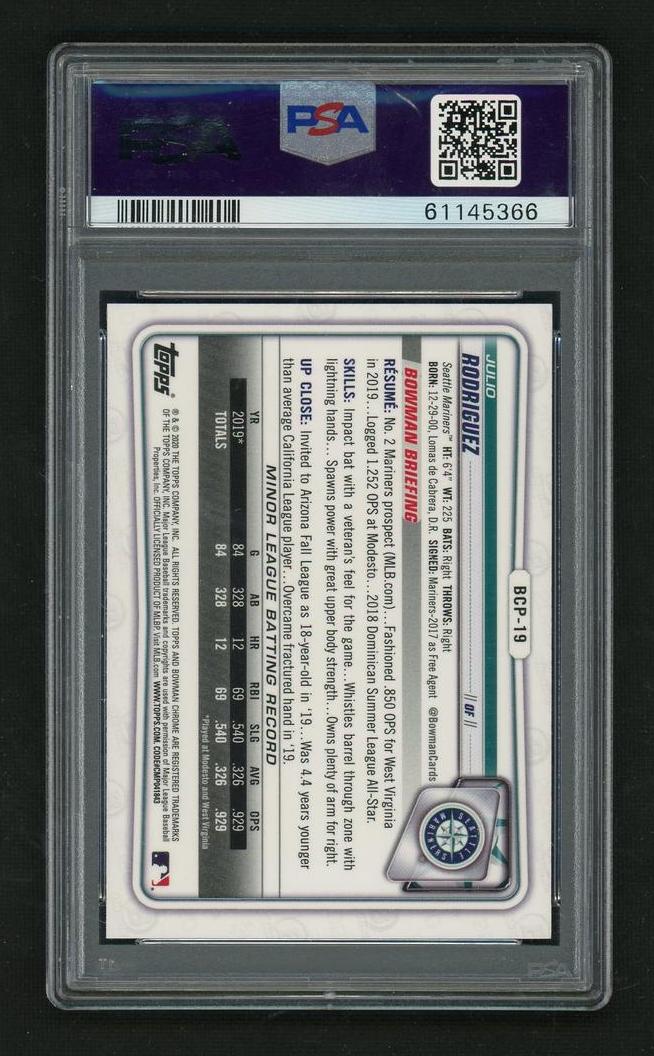 2020 Bowman Chrome Sapphire Edition Julio Rodriguez #BCP19 PSA 9