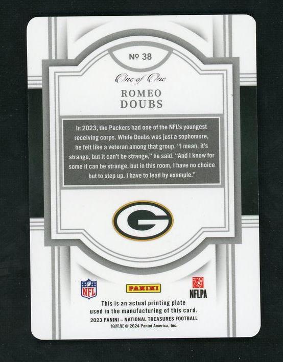 2023 Panini National Treasures Printing Plate Romeo Doubs #38 1/1