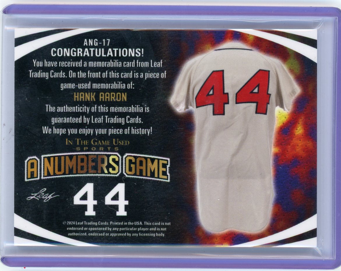 2024 Leaf In The Game Used Sports #ANG-17 Hank Aaron A Numbers Game /5 jersey