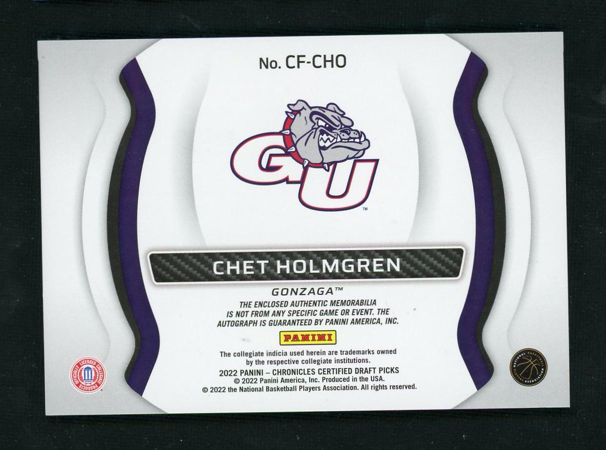 2022 Panini Certified Freshman Fabric Chet Holmgren #CF-CHO Patch Auto /99