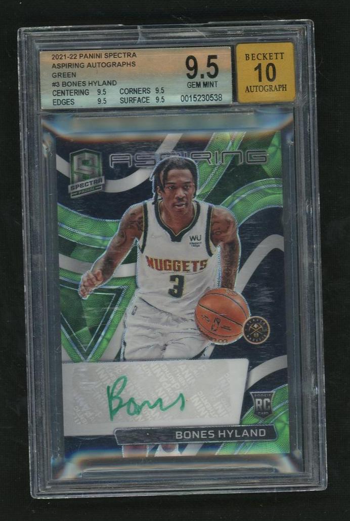 2021 Panini Spectra AA-BHY Bones Hyland Aspiring Autographs Green Rookie Beckett 9.5 Gem Mint Denver Nuggets