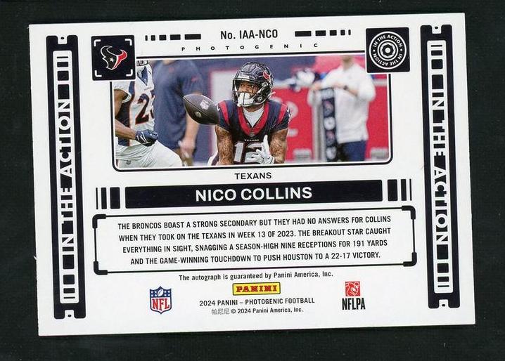 2022 Panini Chronicles IAA-NCO Nico Collins In the Action Texans Auto