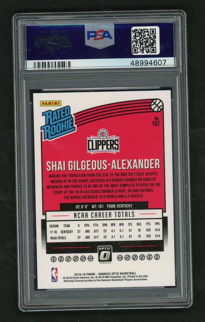 2018 Panini Donruss Optic 162 Shai Gilgeous-Alexander Rated Rookie PSA 9 Mint Clippers