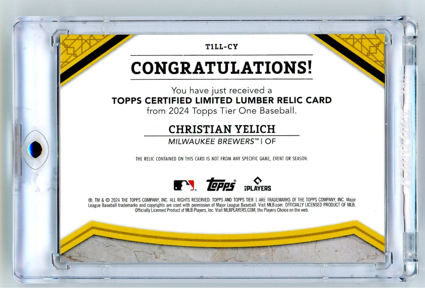 2024 Topps Tier One Christian Yelich #T1L-CY 1/1 Lumber Relic