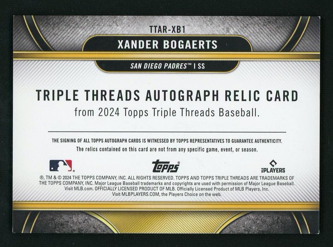 2024 Topps Triple Threads Xander Bogaerts #TTAR-XB1 Auto Relic /36