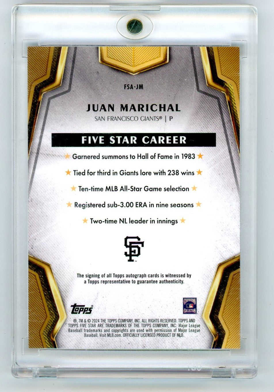 2024 Topps Five Star #FSA-JM Juan Marichal Five Star Career Auto 