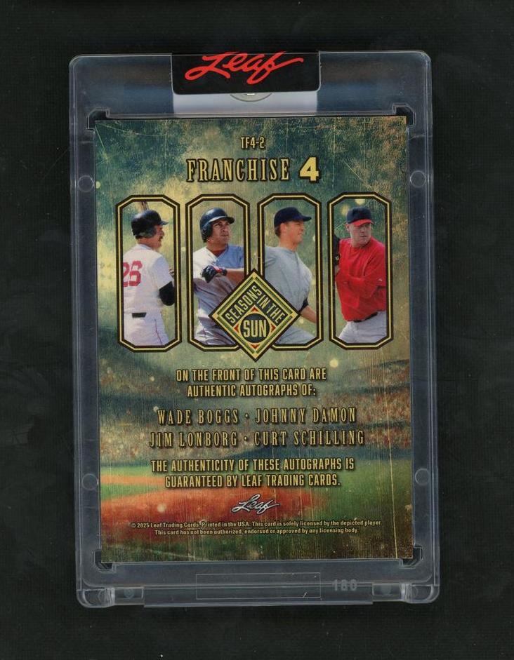 2023 Leaf TF-42 Wade Boggs Johnny Damon Jim Lonborg Curt Schilling Franchise 4 /05 Auto