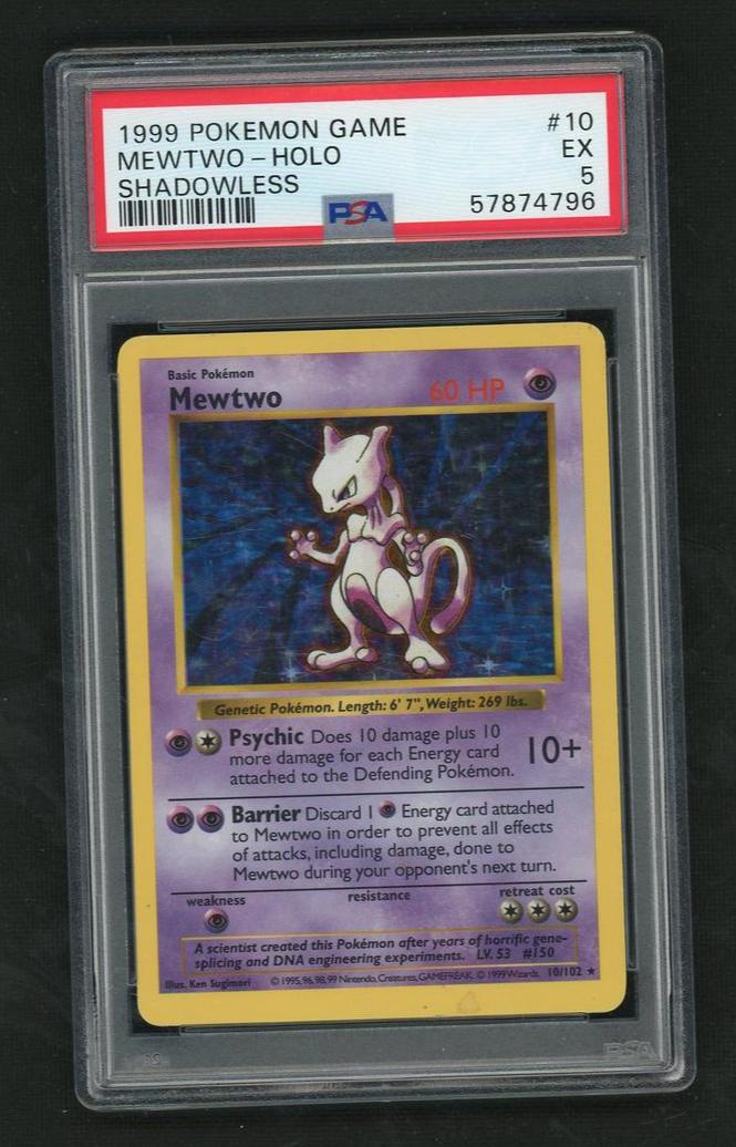 1999 Nintendo Pokémon 10 Mewtwo Shadowless Holo PSA 5 EX
