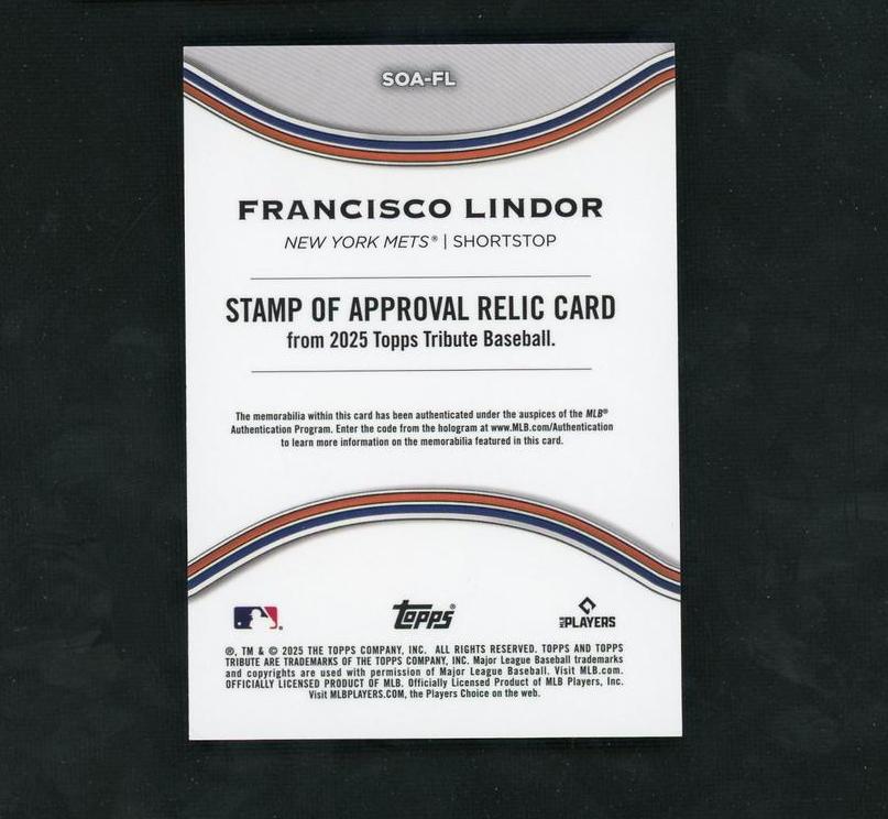 2023 Topps Tribute SOA-FL Francisco Lindor Stamp of Approval /175 New York Mets