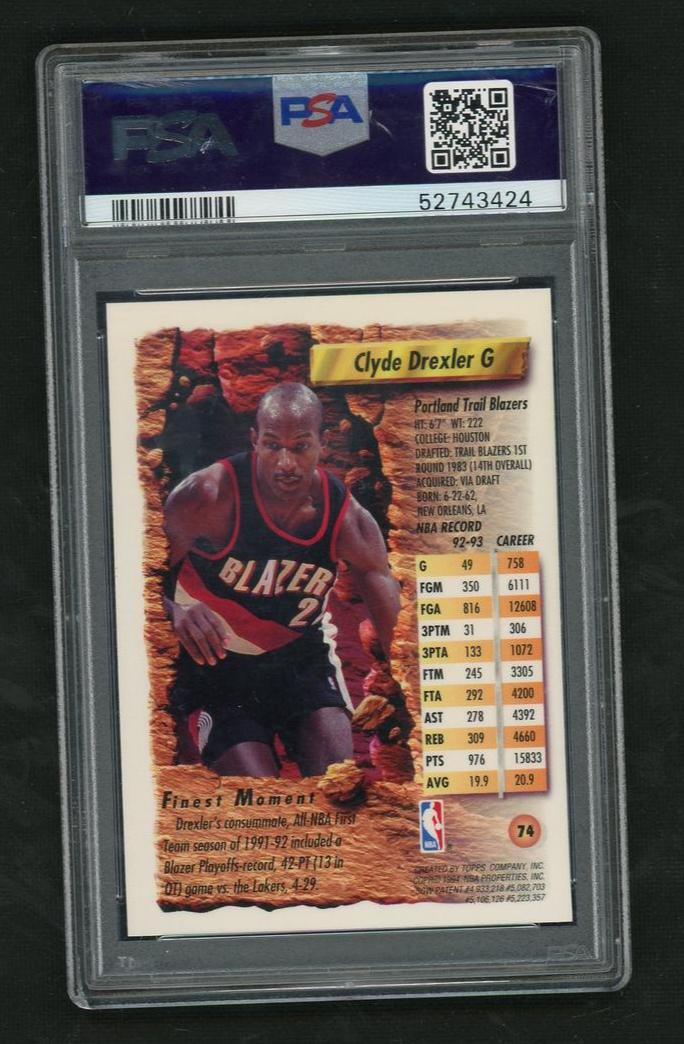 1993 Topps Finest Clyde Drexler #74 PSA 8