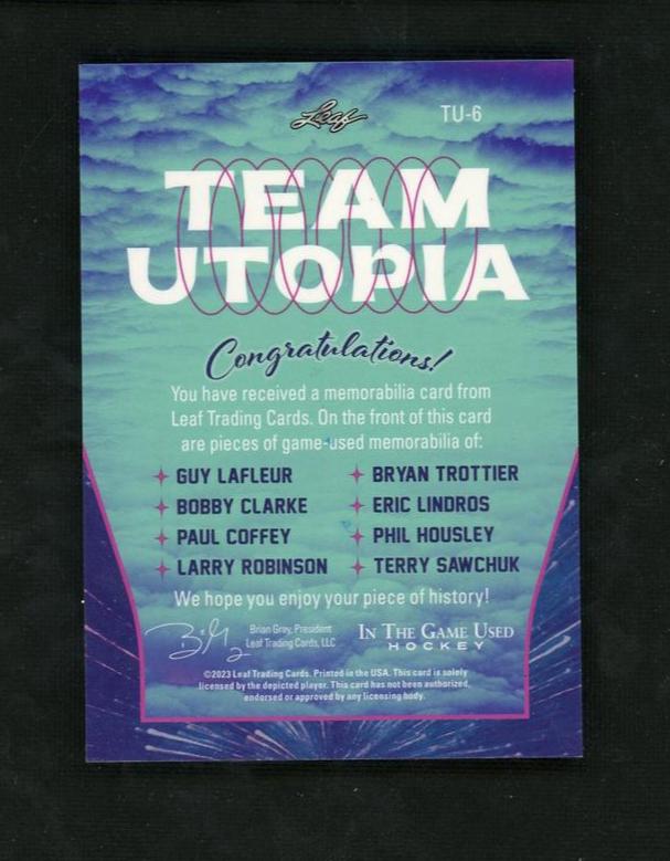 2013 Leaf In The Game Used 30/40 Guy Lafleur Bryan Trottier Bobby Clarke Eric Lindros Paul Coffey Phil Housley Larry Robinson Team Utopia /40