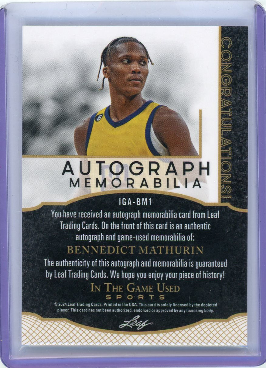 2024 Leaf In The Game Used Patch Auto /9 #IGA-BM1 Bennedict Mathurin