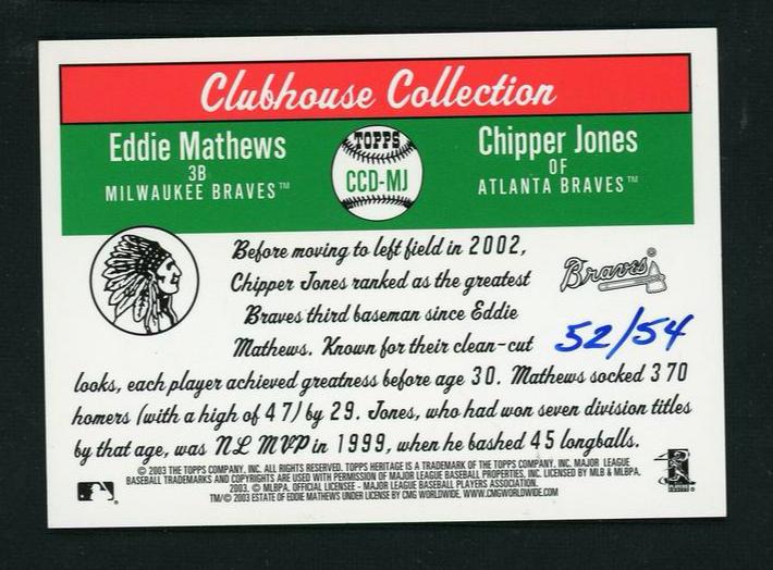 2003 Topps Heritage Clubhouse Eddie Mathews Chipper Jones #CCD-MJ /54