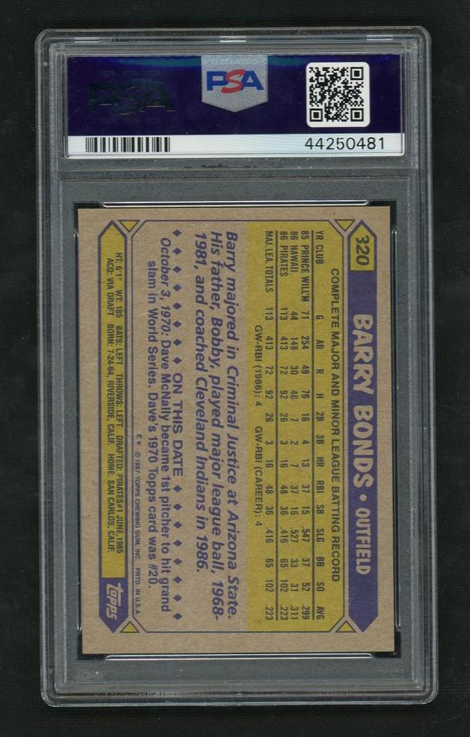 1987 Topps Barry Bonds #320 PSA 9