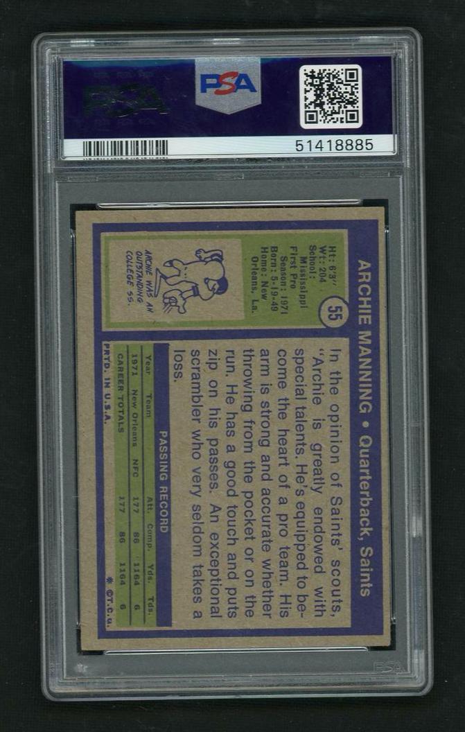 1972 Topps Archie Manning #55 RC PSA 5
