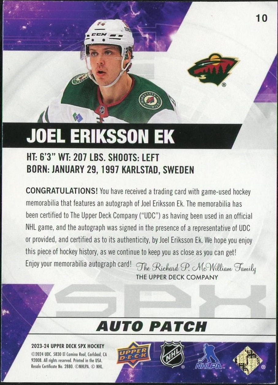 2023 Upper Deck Joel Eriksson Ek Auto Patch /49