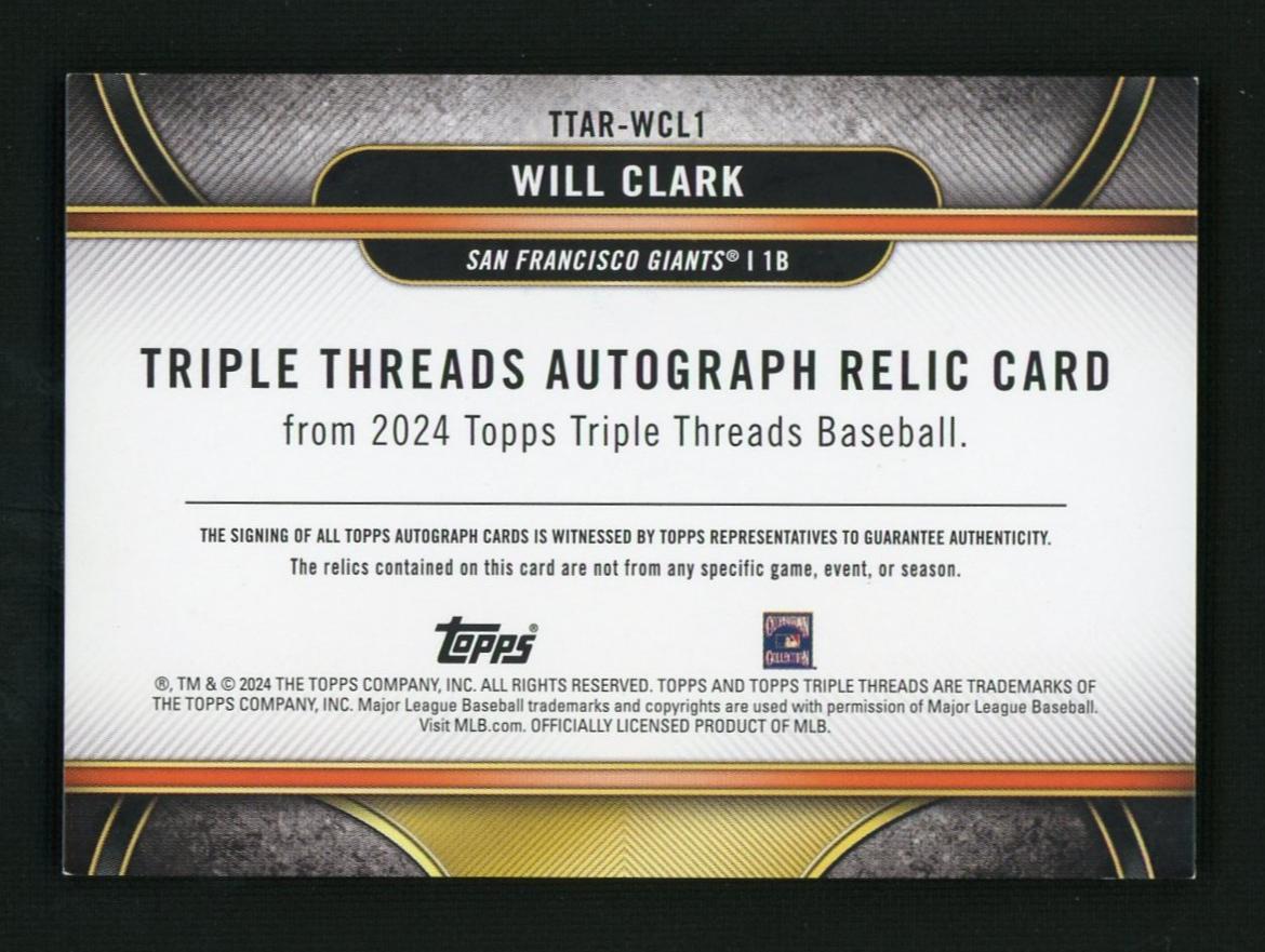 2024 Topps Triple Threads Will Clark #TTAR-WCL1 Auto Relic /27