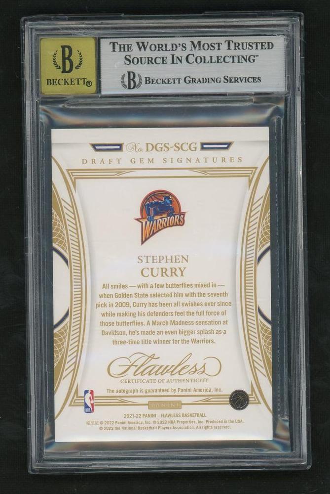 2021 Panini Flawless 24 Stephen Curry Draft Gem Signatures Beckett 8.5 NM-MT+ Warriors Auto