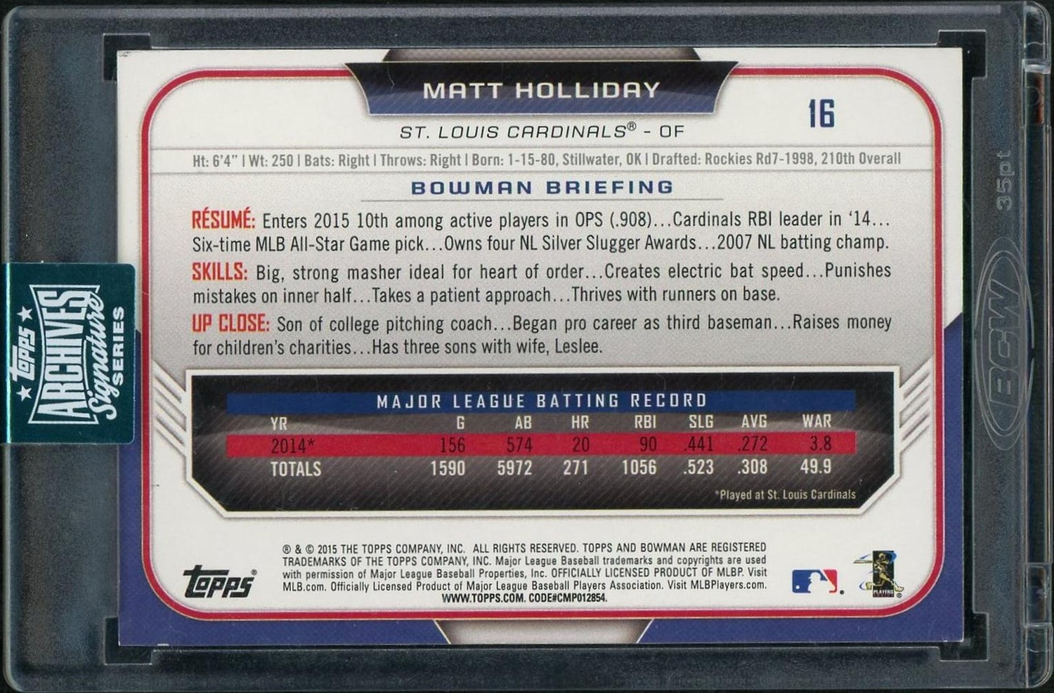 2024 Topps Archives Signature Matt Holliday #16 Auto /6