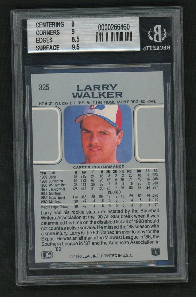 1990 Leaf Larry Walker #325 RC BGS 9