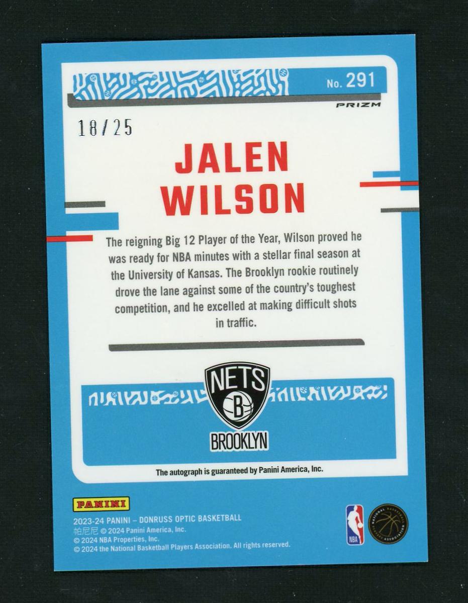 2023-24 Panini Donruss Optic Pink Jalen Wilson #291 RC Auto /25