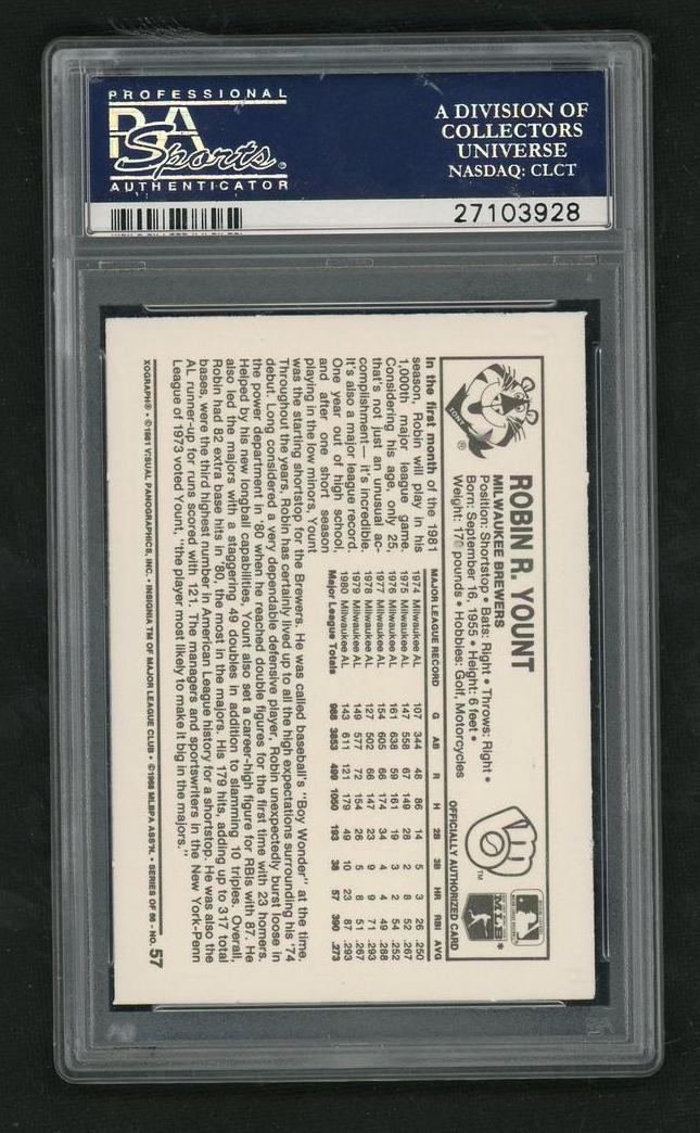 1981 Kellogg's Kellogg's 3-D Super Stars #57 Robin Yount PSA 10 Gem Mint