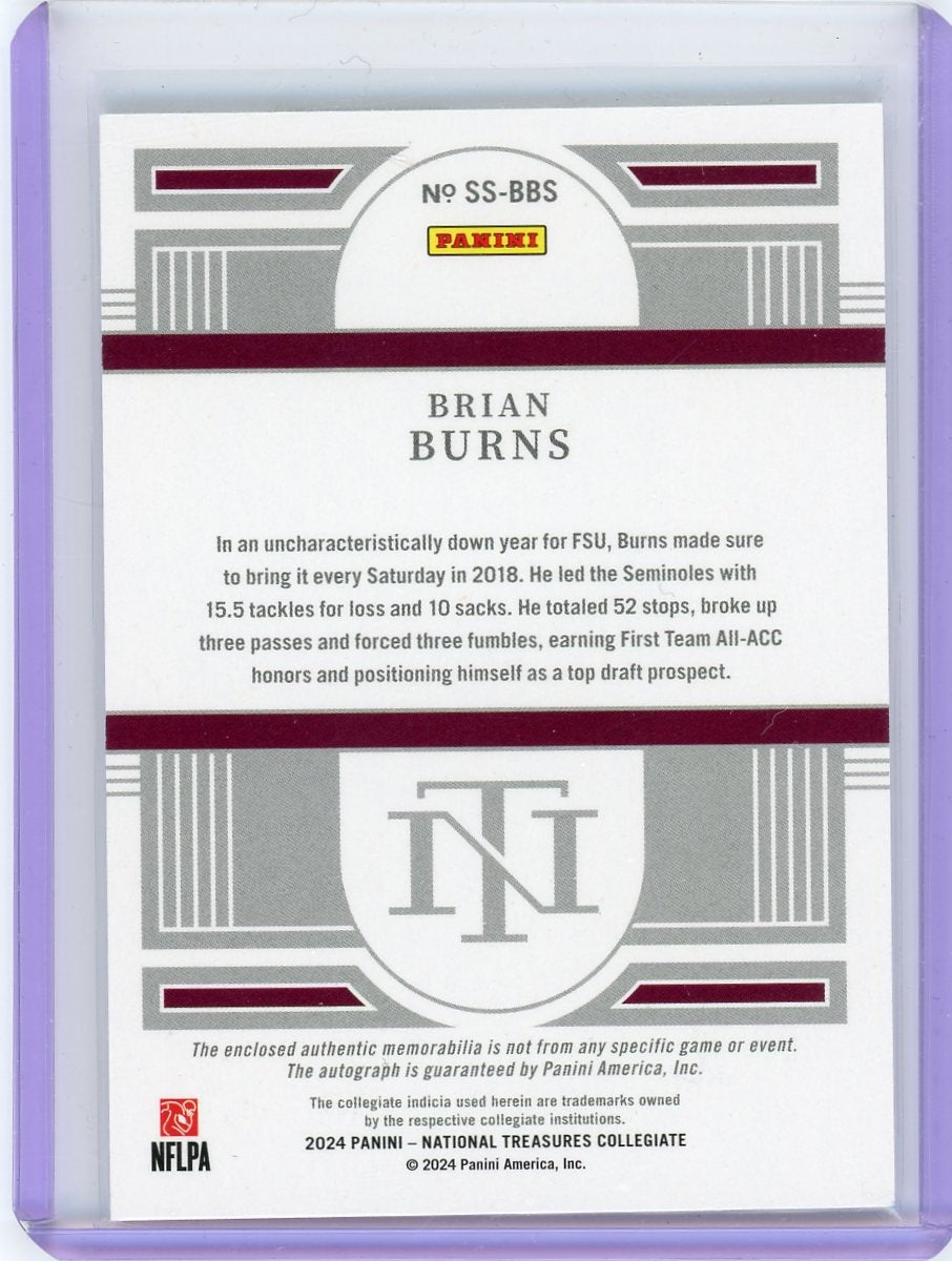 2024 Panini National Treasures #SS-BBS Brian Burns /5 jersey Auto