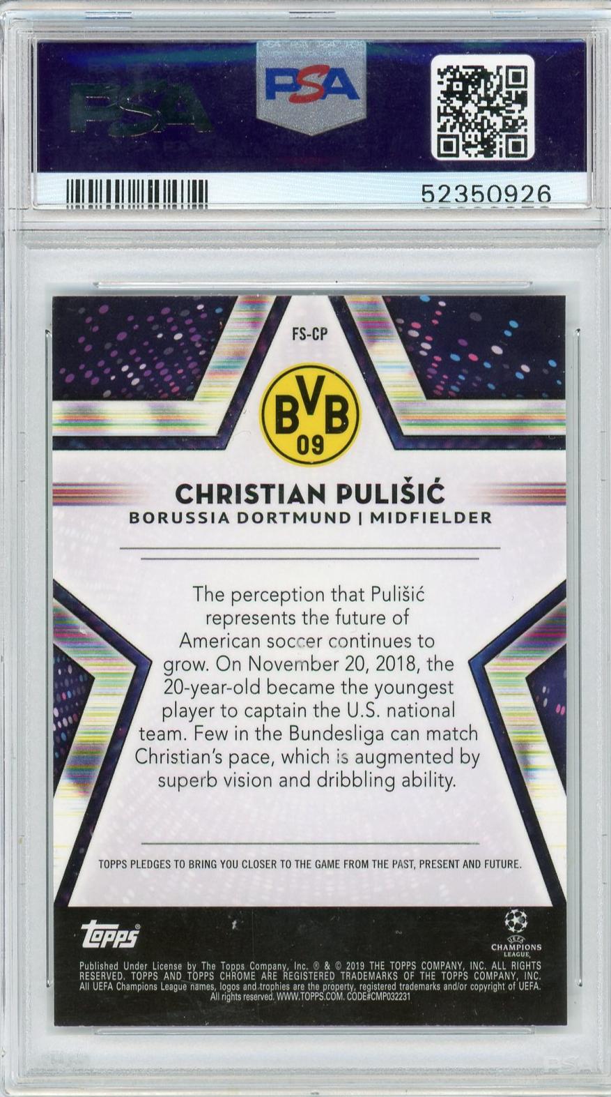 2017 Topps Chrome UCL Future Stars Christian Pulisic #FS-CP PSA 10