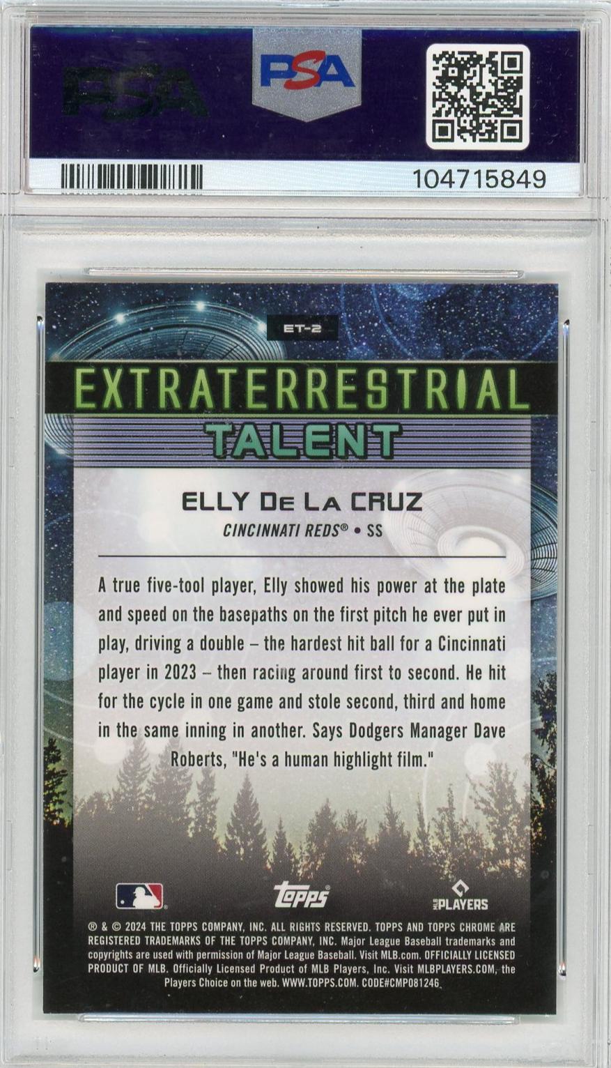 2024 Topps Chrome Cosmic Elly De La Cruz #ET-2 RC Gold Interstellar PSA 10