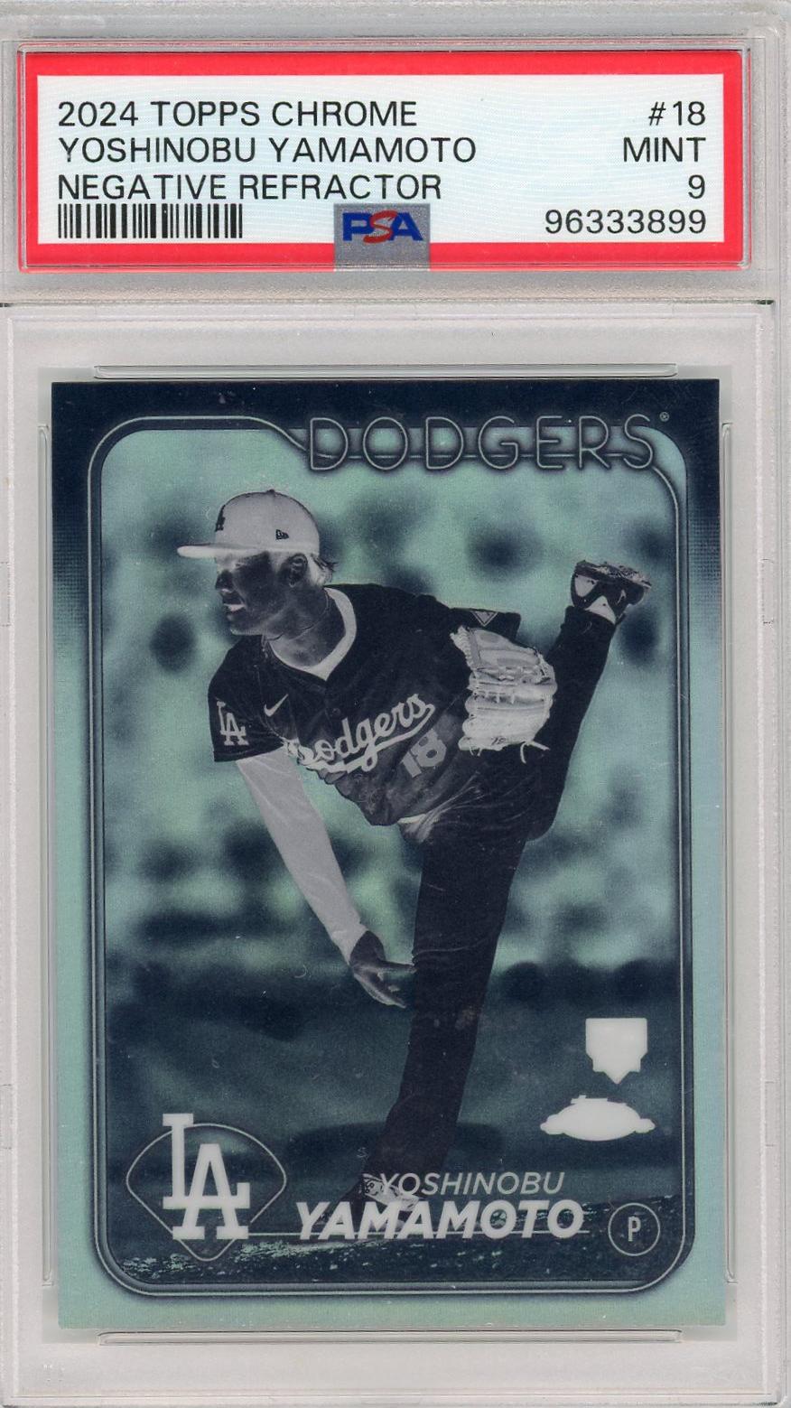 2024 Topps Chrome Negative Refractor Yoshinobu Yamamoto #18 PSA 9