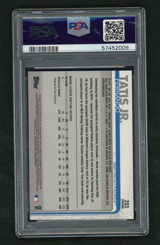 2019 Topps Chrome #203 Fernando Tatis Jr. Rookie PSA 10 Gem Mint San Diego Padres