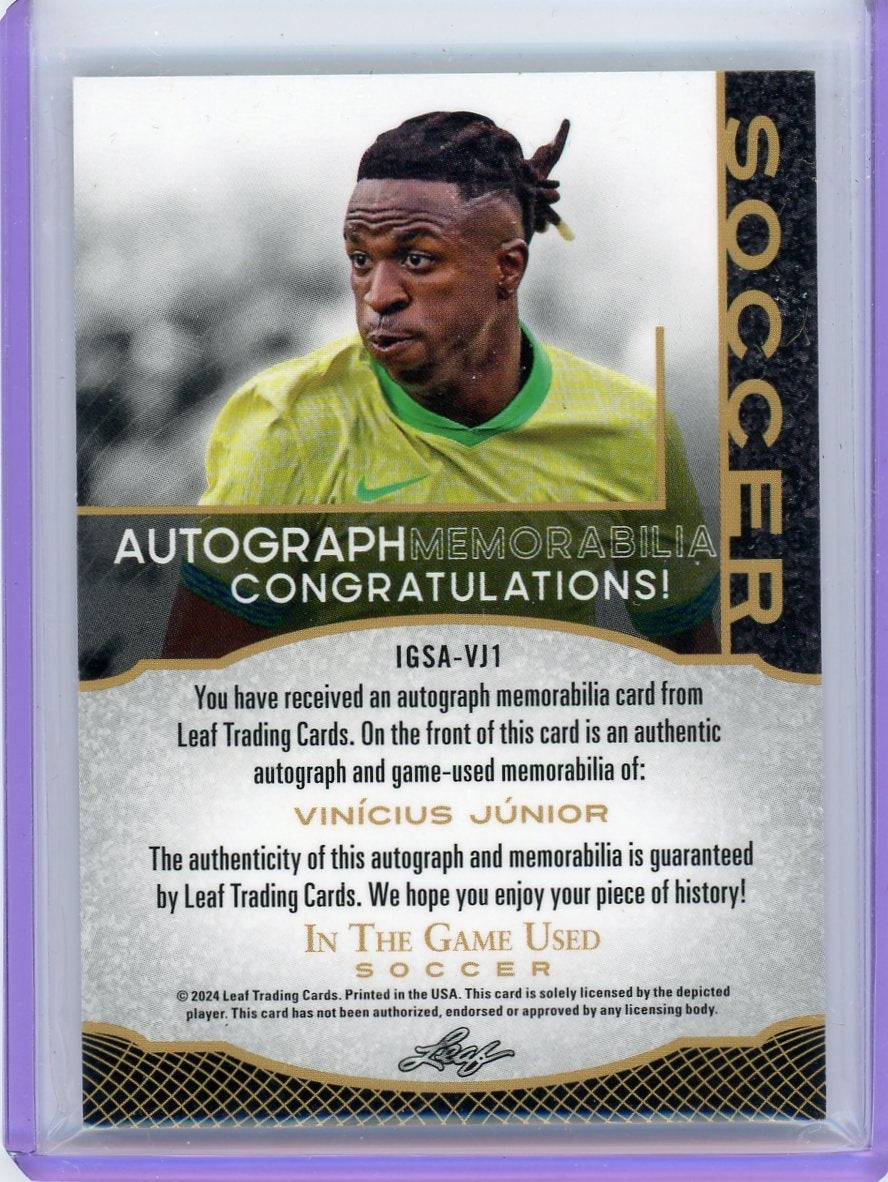 2024 Leaf In The Game Used #IGSA-VJ1 Vinícius Júnior /9 jersey Auto