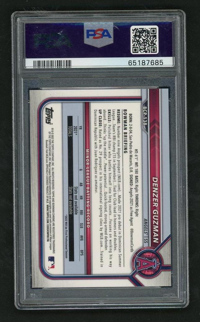 2022 Bowman Chrome Prospects Lava Refractor Denzer Guzman #BCP138 /399 PSA 9