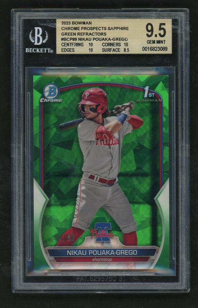 2023 Bowman Chrome BCP-89 Nikau Pouaka-Grego Prospects Sapphire Green Rookie Beckett 9.5 Gem Mint Philadelphia Phillies
