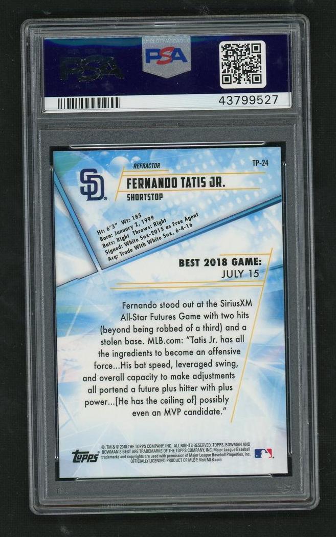 2018 Bowman's Best TP-24 Fernando Tatis Jr. Top Prospects Refractor PSA 9 Mint San Diego Padres