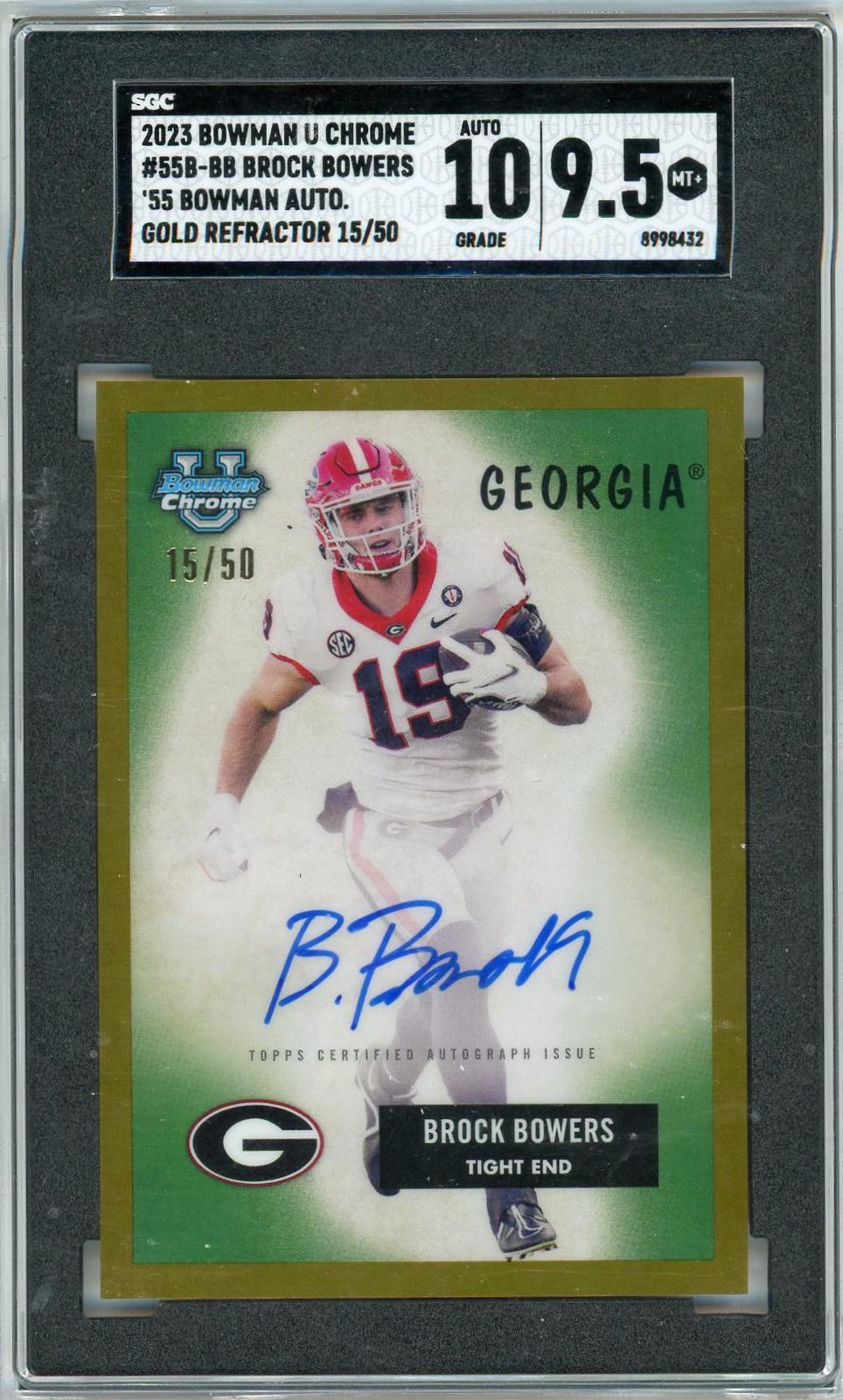 2023 Bowman U Chrome 1955 Brock Bowers #55B-BB Gold Refractor /50 Auto SGC 9.5