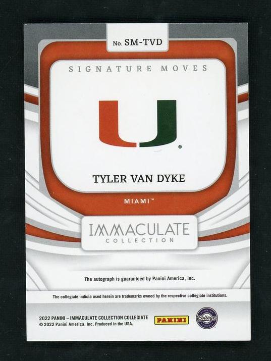 2022 Panini Immaculate Signature Moves Tyler Van Dyke #SM-TVD Auto /10