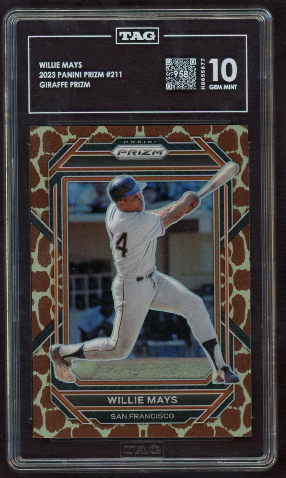 2023 Panini Prizm #211 Willie Mays Giraffe Prizm Giraffe TAG 10 San Francisco