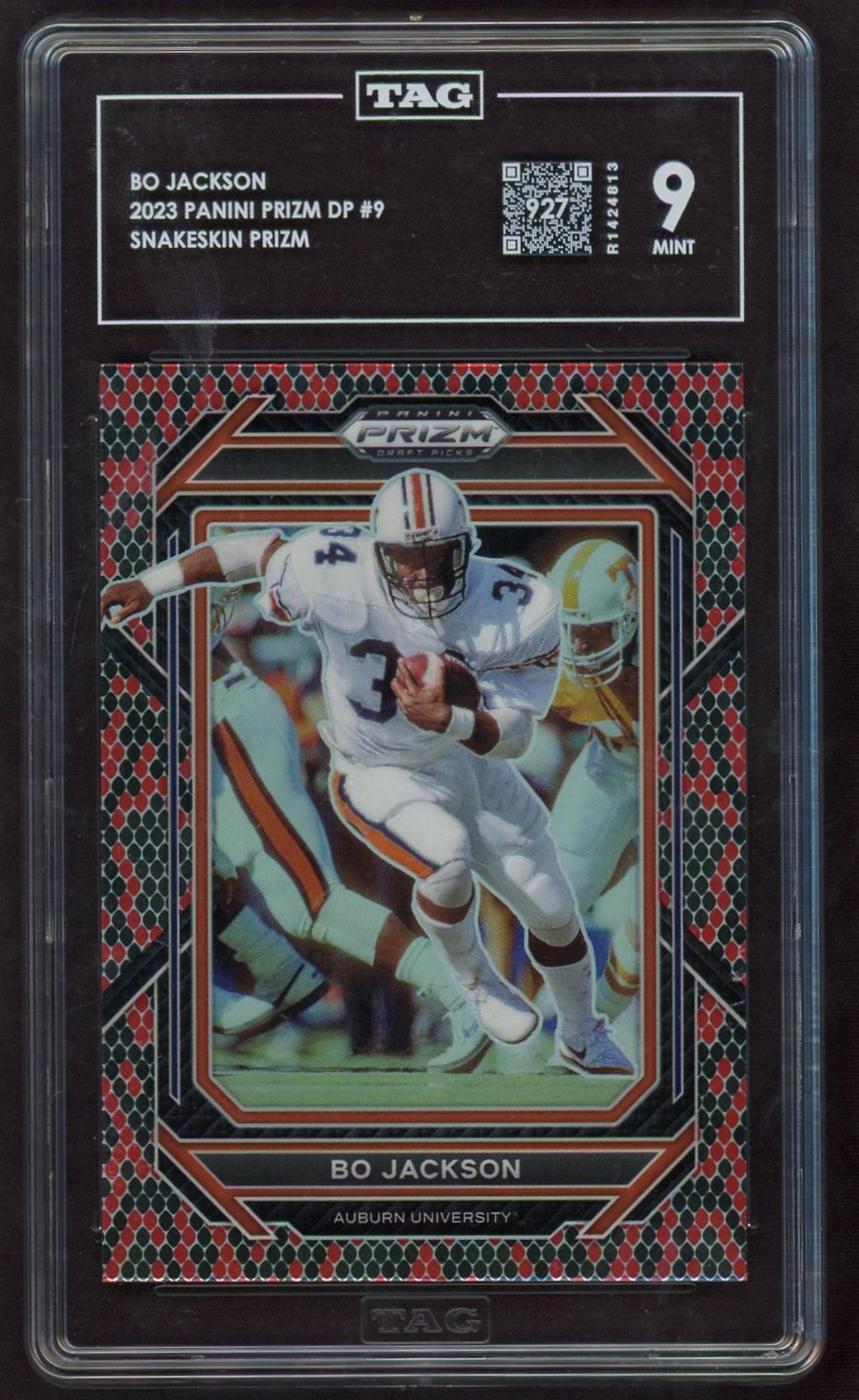 2023 Panini Prizm DP #9 Bo Jackson Snakeskin Prizm Snakeskin TAG 9 Mint Auburn