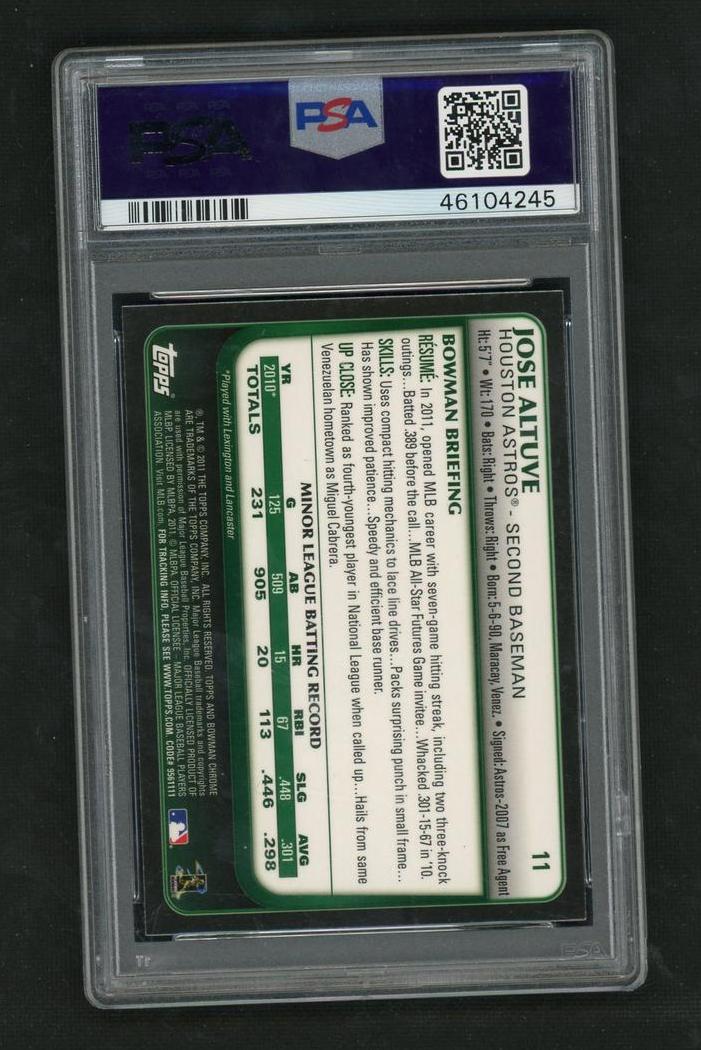 2011 Bowman Chrome 11 Jose Altuve Draft Rookie PSA 8 NM-MT Houston Astros