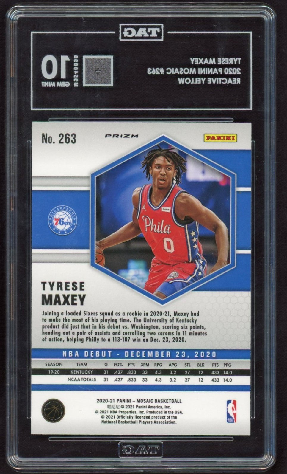 2020 Panini Mosaic #263 Tyrese Maxey NBA Debut Reactive Rookie TAG 10 76ers