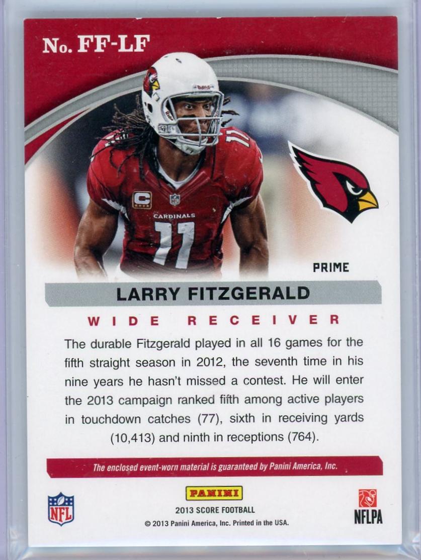 2013 Panini Score FF-LF Larry Fitzgerald Franchise Fabrics Prime /10 Arizona Cardinals