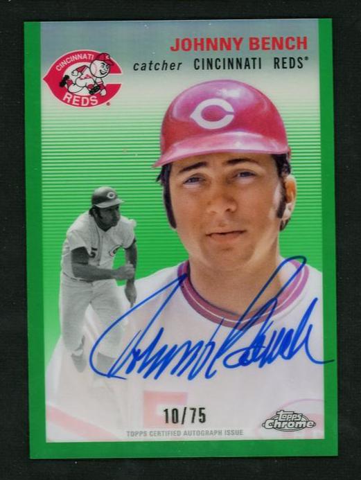 2023 Topps Chrome Platinum Green Johnny Bench #CPA-JB Auto /75