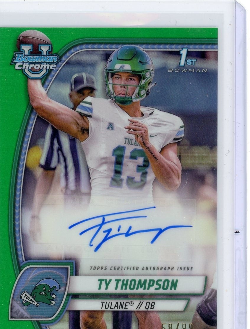 2024 Bowman Chrome #PA-TTH Ty Thompson Green Rookie /99 Auto Tulane